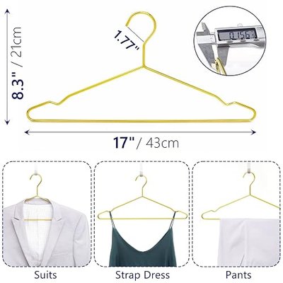 Amber Home 30 Pack 17" Shiny Gold Strong Metal Hanger, Heavy Duty Coat Hangers, Standard Suit Hangers for Jacket, Shirt, Dress