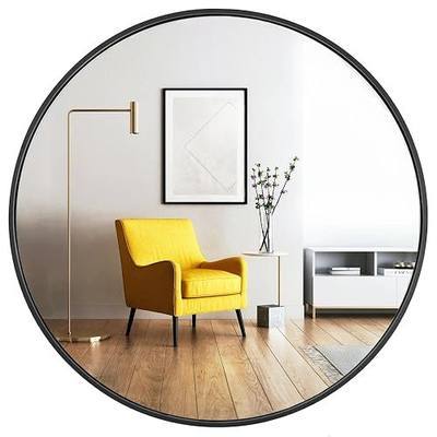 Oruii Round Mirror, Black Round Mirror 24 inch, Circle Wall Mirrors Metal Frame, Black Circular Mirrors for Bathroom, Wall, Living Room, Entryway, Hallway, Vanity, Rustic
