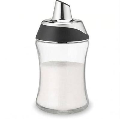 J&M DESIGN Glass Sugar Dispenser with Pour Spout for Coffee Bar, Tea and Kitchen Baking, Auto-Pouring Airtight Lid - 7.5 Oz Container