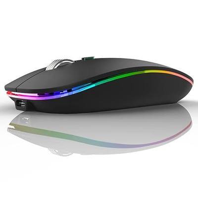 Uiosmuph LED Wireless Mouse, G12 Slim Rechargeable Silent Mouse, 2.4G Portable USB Optical Computer Mice with USB Receiver and Type C Adapter (Matte Black)