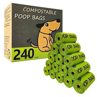 Certified Compostable Dog Poop Bag Rolls, Landfill friendly Doggie Poop Bags, Vegetable-Based, ASTM D6400, Unscented, Extra Thick, Leak Proof, Size 9 x 13 Inches, Refills 240 Counts
