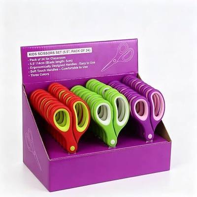 Kids Scissors (24 Count Teacher Pack, Rounded-tip, 5.5 Inch) - 5.5’’ Soft Touch Blunt School Student Scissors Shears GD-016-R-Q (Pack of 24)