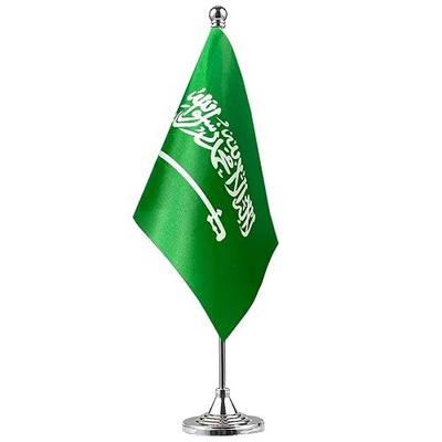 GentleGirl.USA Saudi Arabia Table Flags,Stick Small Mini Saudi Arabian Flag Office Desk Flag on Stand with Stand Base, International Festival Saudi Arabia Theme Party Decoration,Home Desk Decoration