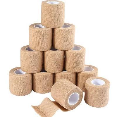 LotFancy Self Adhesive Bandage Wrap, 12 Pack, 2" x 5 Yards Non Woven Medical Tape, Latex Free, First Aid Tape for Athletic Wrist Ankle Sprains Swelling, Tan Color