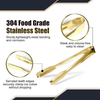WAFJAMF 7‘’Gold Ice Tongs, 304 Stainless Steel Serving Tong for Ice Bucket | Bar Serving Tong, Gold Plated, Party Essential, Restaurant Supplies, Drinkware Tool