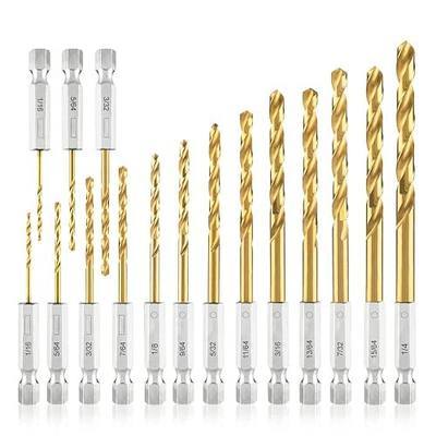 amoolo Hex Shank Drill Bit Set (13Pcs Set+3 Pcs Free), Premium 4341 HSS Titanium Impact Hex Drill Bits for Wood, Steel, Metal, Plastic, Quick Change Design (1/16 -1/4 )