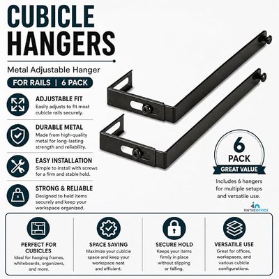 1InTheOffice Cubicle Hangers, Metal Adjustable Hanger, Cubicle Hanger for Rails 6 Pack