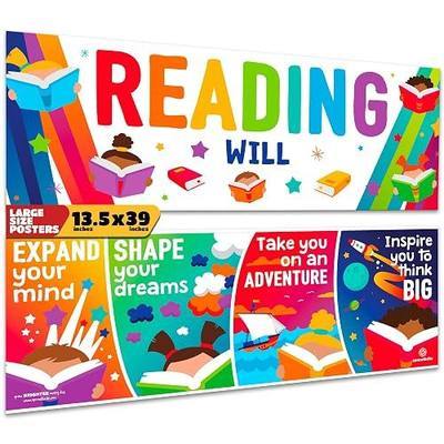 Sproutbrite 2 Pack 13.5”x39” Reading Posters for Classroom - Motivational Banners - Bulletin Board and Wall Decor for Pre School, Elementary and Middle School - Inspires Creativity and Big Thinking