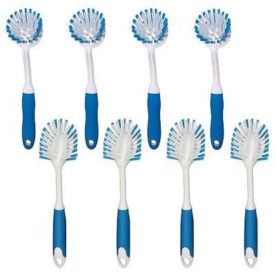 Kitchen Scrub Brush for Cleaning Dishes Pots Pan Sink and Bathroom with Comfortable Long Handle, Set of 8 with Different Shapes