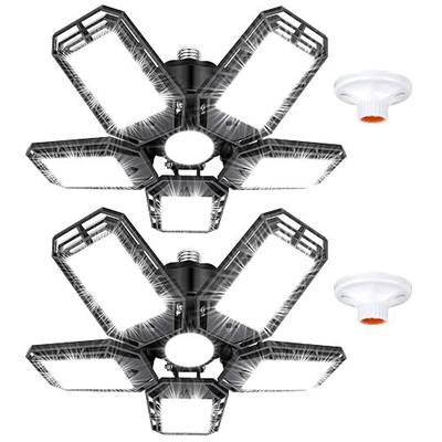 Luyata LED Garage Lights 2 Pack, Ceiling LED Shop Light 180W 18000LM 6500K Screw in Led Light with 5+1 Deformable Panels, Bright Led Lighting for Garage Workshop Basement Support E26/E27 Socket