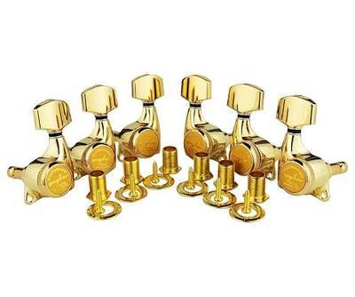 Guyker 6Pcs Guitar Locking Tuners (3L + 3R Handed) - 1:21 Ratio Lock String Tuning Key Pegs Machine Heads with Hexagonal Handle Replacement for LP SG Style Electric, Folk or Acoustic Guitars - Gold