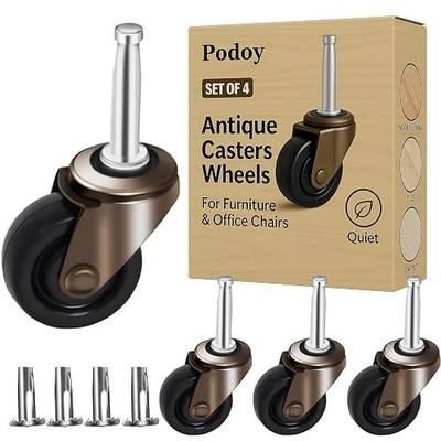 1-5/8" Antique Furniture Caster Wheels with Stem Sockets, Set of 4 | 5/16" × 1-1/2" Stems for Chairs, Sofas, Office Furniture and Hardwood Floors