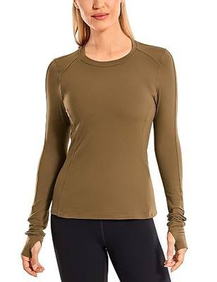 CRZ YOGA Women's Long Sleeve Running Shirt with Thumbholes Slim Fit Athletic Workout Base Layer Top with Pocket