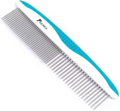 Pet Comb for Dogs and Cats, Stainless Steel Teeth Detangling Grooming Comb | Pets Hair Dematting Deshedding Brush, 7 1/4", Wide & Narrow Teeth, Non-Slip Handle, Remove Tangles, Mats, Knots & Loose Fur