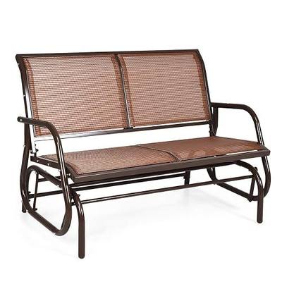Giantex Swing Glider Chair 48 Inch with Spacious Space, 2 People Lounge Cozy Patio Bench Outdoor & Indoor for Patio, Backyard, Poolside, Lawn Steel Rocking Garden Loveseat (Brown)