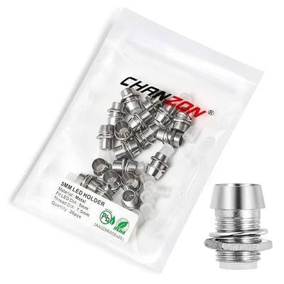 CHANZON 20pcs 5mm Metal Led Holder for Light Emitting Diodes Lamp Bulb | zinc alloy,8mm hole 7.5mm width 9.5mm length durable reusable panel mount Arduino for breadboard hobby
