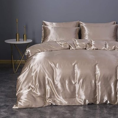 Sleepymoon Duvet Cover Set Silk Like Twin Full Queen King (Champagne, King) (Only Duvet Cover+ Pillow Sham. Comforter or Duvet Not Included)