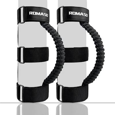 ROMASO Roll Bar Grab Handle for Jeep Wrangler,Grab Handle for Jeep Wrangler YJ TJ JK JL&Gladiator JT 1986-2025,Paracord Handles,Black,Pack of 2 | Handle Grips for Jeep Wrangler YJ TJ JK JL&Gladiator JT 1986-2026,Black