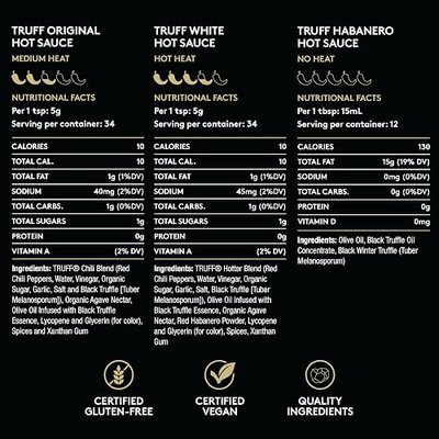 TRUFF Hot Sauce Variety Pack, Gourmet Hot Sauce Set of Original, Hotter and Limited White Edition, Unique Flavor Experiences with Truffle, 3-Bottle Bundle, 3ct 6oz bottles