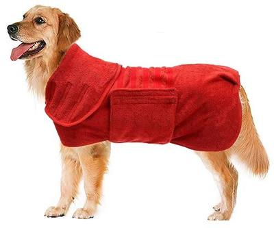 Dog Drying Coat - Fast Drying Bathrobe Towel - Microfibre Super Absorbent Pet Cat Bath Robe - Red - M