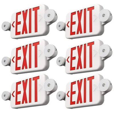 FREELICHT 6 Pack Red Exit Signs with Emergency Lights, Two LED Adjustable Head Emergency Exit Light with Battery Backup,Hard Wired,UL Listed, AC 120/277V,Exit Sign Combo for Business