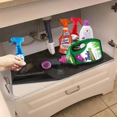 Bathroom/Kitchen Cabinet Mat Shelf Tray Drawer Liner Organizer – Premium Under The Sink Pad (30" x 36"), Absorbent/Waterproof/Washable/Lightweight/Cuttable – Protects Cabinets, Contains Liquids