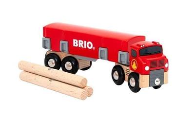 BRIO World 33657 - Lumber Truck | 6-Piece Wooden Toy Train Set | Ideal for Kids Ages 3 and Up | Made with Sustainable Wood | Magnetic Crane Compatible