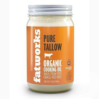 Fatworks Organic Grass-Fed Beef Tallow, Certified Organic Non-Gmo Pasture-Raised Beef Tallow, sourced from several small family ranchers, KETO friendly, exclusive to Fatworks, 14 oz.