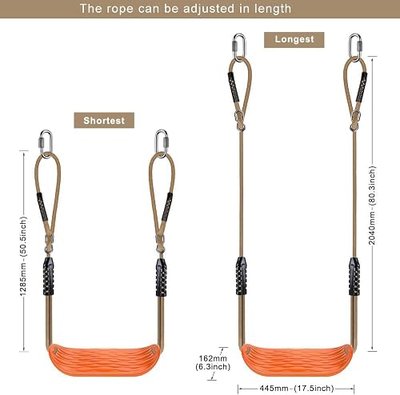 BeneLabel Non-Slip Swing Seat with Adjustable Rope and Carabiners - Heavy Duty Playground Swing Set Accessories for Kids and Adults - 220LB Capacity - Orange