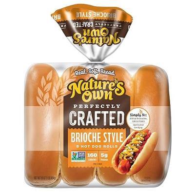 Nature's Own Perfectly Crafted Brioche Style Hot Dog Rolls, Non-GMO Hot Dog Buns, 8 Count