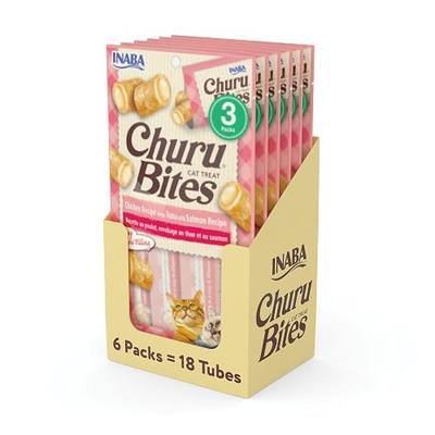 INABA Churu Bites Soft & Chewy Cat Treats, Tuna Salmon, 18ct | Immune support, 72% moisture, Low calorie, Pill-friendly center, Grain-free, Preservative-free, 18 x 0.35 oz tubes