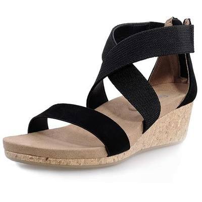 MIXIN Wedge Sandals for Women-Open Toe Criss Cross Strappy Sandals with Ankle Strap Summer Casual Sandals for Wedding Black 9 M US