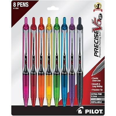 Pilot Precise V5 RT Refillable & Retractable Rolling Ball Pens, Extra Fine Point Pens, 0.5 mm, Vibrant, Pack of 8 - Ideal for School, Journaling & Office Writing