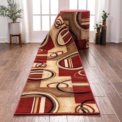 Well Woven Custom Size Hallway Stair Runner- Choose Length - Deco Rings Red Geometric Modern 26 Inch Wide x 20 Feet Long Runner (26" x 20') Abstract Color Block Carpet