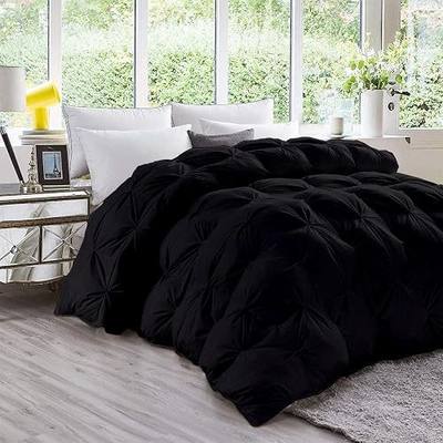 Crown Collection Black Down Alternative Pinch Pleated Comforter- Oversized King Size 116 x 98 Inches 1 Piece All-Season Duvet Insert, 500 GSM with Corner Tabs 100% Egyptian Cotton- (Black Solid)
