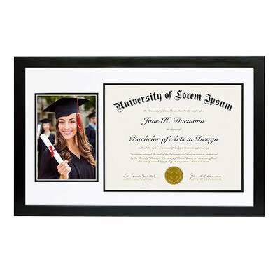 Americanflat 11x18 Diploma Frame with Shatter-Resistant Glass - Fits 8.5x11 Diplomas and 5x7 Pictures - Signature Collection - Engineered Wood Graduation Picture Frame for Wall Display - Black