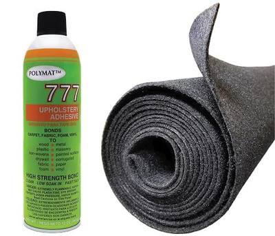 Polymat 10ft x 45" Grey Charcoal + 1 777LV Spray Glue Multipurpose Mat use comp w/Carpeting Subwoofers DIY Projects Shelf Lining Toolbox Lockbox Closet mat Cat Dog Pet Food Area School Classroom
