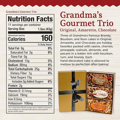 Beatrice Bakery Co. Gourmet Trio, Grandma's Old Fashioned Fruit and Nut Freshly Made, Brandy, Bourbon and Rum Fruitcake, Est. 1917 (3 Count, 16 oz Each)