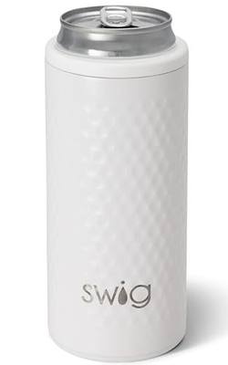 Swig Life 12oz Insulated Skinny Can Cooler for Slim Cans, Golf Ball | Insulated Stainless Steel - Fits Slim 12oz Cans - Keeps Drinks Cold - No Sweat Design - Beach & Tailgate Ready