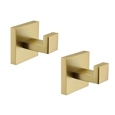 TASTOS Bath Towel Hooks Brushed Gold, 2 Pack Stainless Steel Robe Coat and Clothes Hook, Heavy Duty Wall Hook for Bathroom & Kitchen, Modern Square Style Wall Mounted…