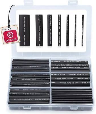 Wirefy Heat Shrink Tubing Kit 180 PCS - 3:1 Ratio Adhesive Lined, Wire Shrink Wrap Tubing - Industrial Heat-Shrink Tubing - Black - Shrink Wrap Tubing | Trusted UL Certification