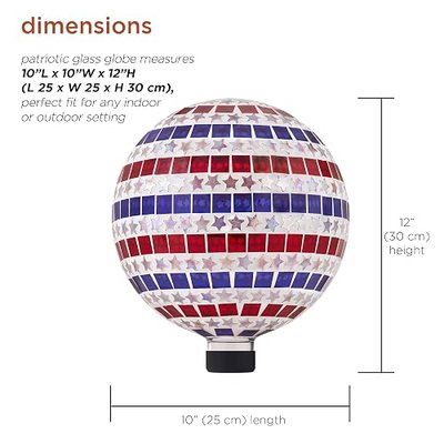 Alpine Corporation 10" Diameter Indoor/Outdoor Patriotic Glass Stars and Stripes Gazing Globe Yard Decoration, Red, White and Blue