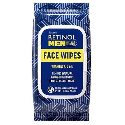 LIVAURA Retinol Face Wipes for Men - Micellar Cleansing Towelettes, 60 Ct | Alcohol-free micellar cleansing wipes that remove sweat, oil and dirt from oily, sensitive skin - daily use at the gym