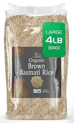 Jiva Organic Brown Basmati Rice 4 LB Bag - Premium Quality, Authentic Indian Origin, Whole Grain