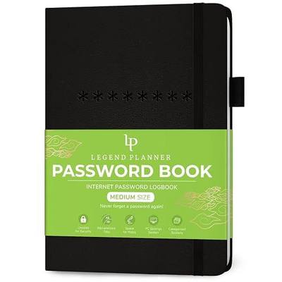 Legend Planner Password Book with Alphabetical tabs. Internet Address Keeper Logbook. Journal for Website Logins, Medium 13x19.5cm (Black)