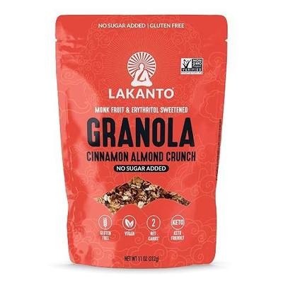 Lakanto Cinnamon Almond Crunch Granola - Delicious Snack, Quick Breakfast Cereal, Keto Friendly, Monk Fruit Sweetener, No Sugar Added, Vegan, Gluten Free, Grain Free, Low Net Carbs (11 Oz)