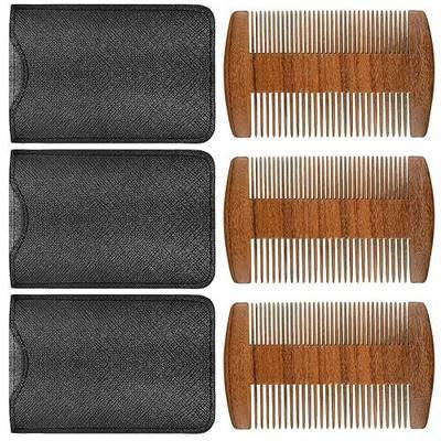 3 Pieces Beard Comb for Men Natural Sandalwood Wooden Mustaches Combs Dual Action Teeth Beard Comb with 3 Pieces Pocket Faux Leather Case for Beards Mustaches(Brown)