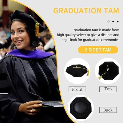 Deluxe Doctoral Graduation Tam with Gold Bullion Tassel for PHD