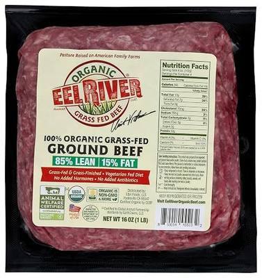 Eel River Organic Beef, Organic Grass-Fed Ground Beef 85/15, 16 Ounce