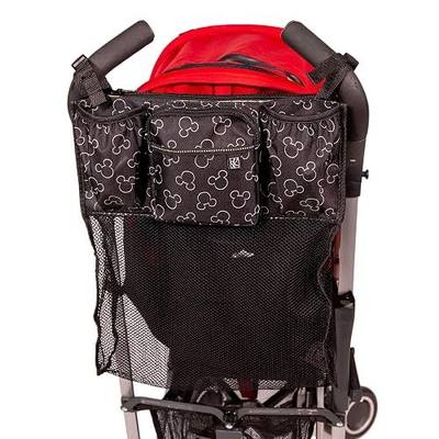 J.L. Childress Disney Baby Cups 'N Cargo Stroller Caddy Organizer with Cup Holder - Stroller Accessories Bag, Travel Essential, Mesh Storage Attachment, Universal Fit - Mickey Mouse, Black